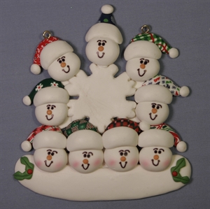 Picture of Snowman Family of 9 Around Snowflake