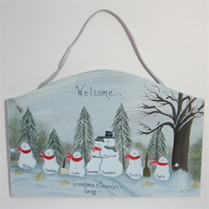 Picture of Snowman Couple with 5 kids plaque