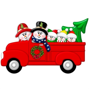 Picture of Couple in Red Truck with 3 kids