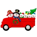 Picture of Couple in Red Truck with 4 kids