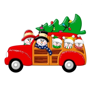 Picture of Snow Couple in Station Wagon with 3 kids