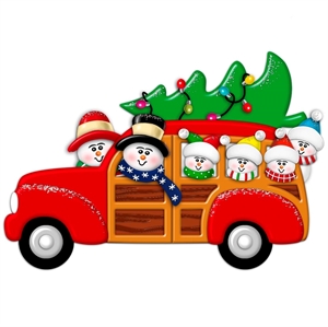 Picture of Snow Couple in Station Wagon with 4 kids